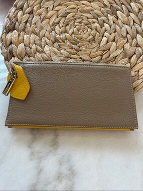 Nora Lozza Taupe and Yellow Leather Zip Wallet